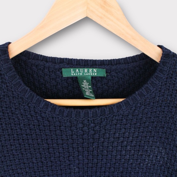 Lauren Ralph Lauren Cable Knit Sweater Navy Blue Cotton Blend Women's XL - Picture 3 of 4